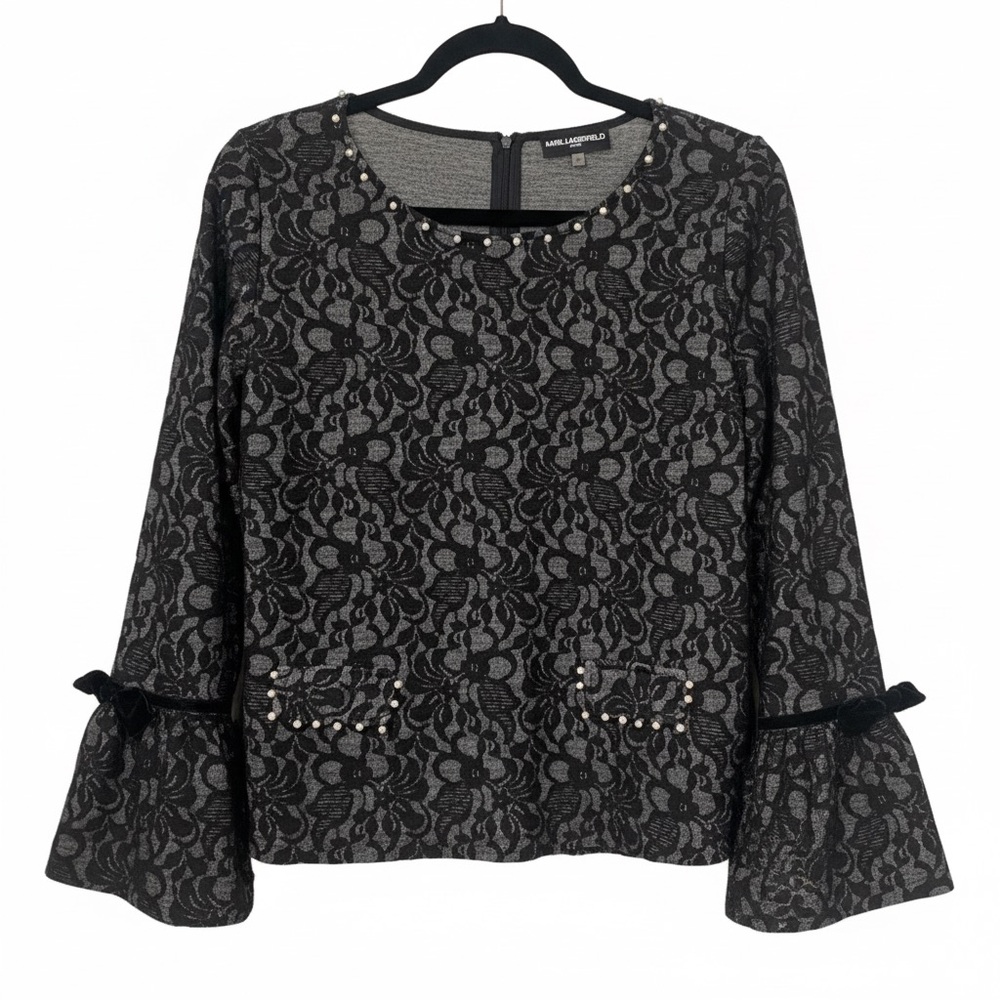 KARL LAGERFELD PARIS Pearl Neck Lace Design Top - Size M